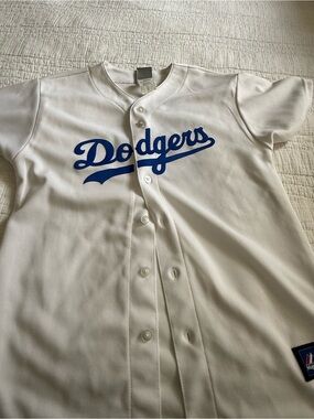 LA Dodgers White Button Baseball Jersey - XL Youth